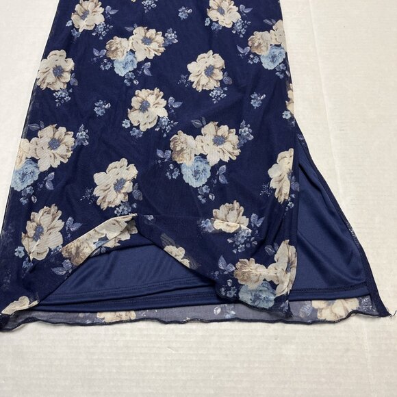 Thirty Thirty Slip Dress M Blue Mesh Floral Babydoll Maxi Lace Trim  Y2K Fairy - Picture 7 of 12